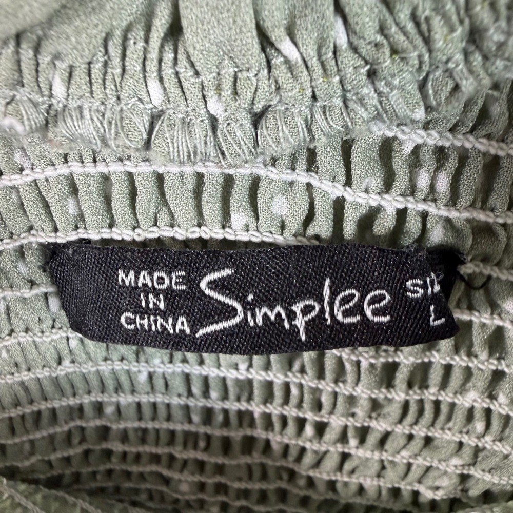 Simplee Sage Green Polka Dot Smocked Maxi Dress Ruffle Hem Boho Cottage Size L - Picture 5 of 13